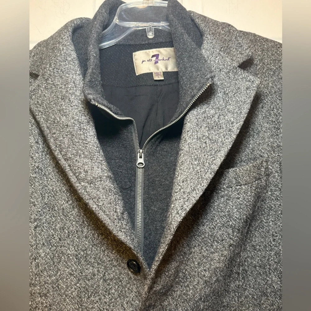 7 For All Mankind Wool Gray Tweed Single Breasted Blazer Zip Sweater Combo Large